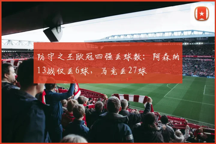 防守之王欧冠四强丢球数：阿森纳13战仅丢6球，马竞丢27球